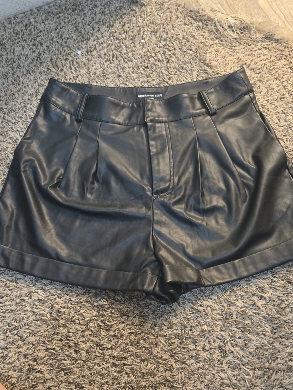 Generation Love Black Faux Leather High-Waist Pleated Shorts